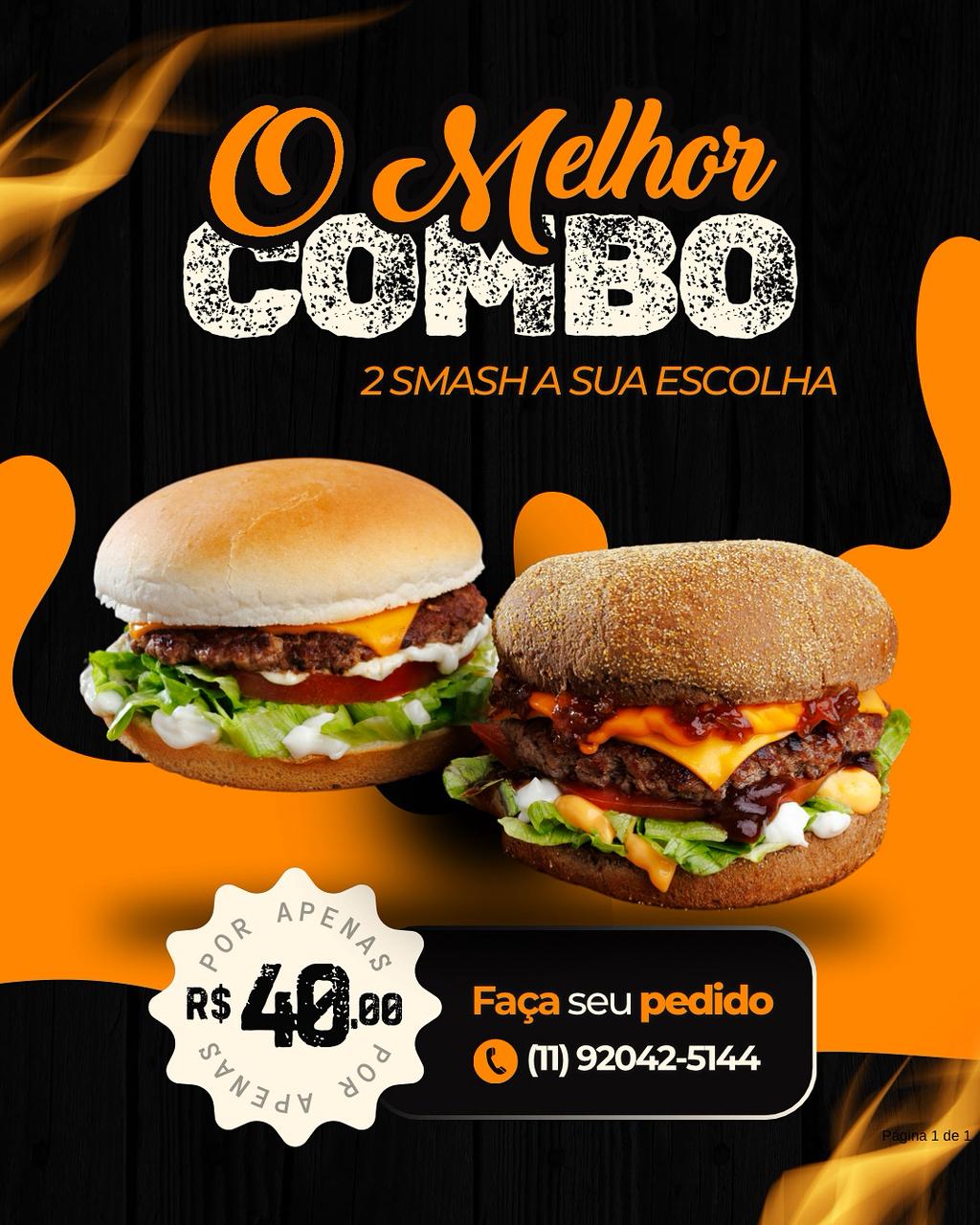 Promoção de lanches smash 2 por 40$